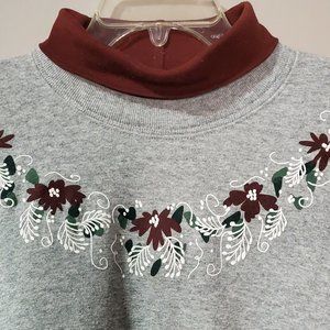 Vintage PFI FASHIONS Christmas Poinsettia "Grandma" Turtle Pullover Sweatshirt